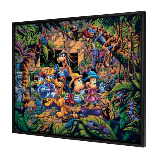 Mickey and Friends Exploring the Jungle – 30" x 37" Canvas Wall Murals (Onyx Black Frame)