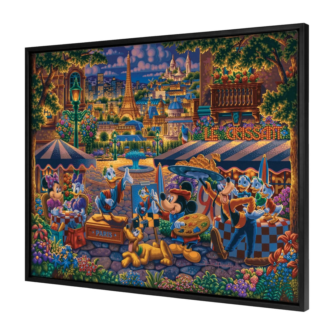 Mickey And Friends Painting in Paris - 30" x 37" Canvas Wall Murals (Onyx Black Frame)