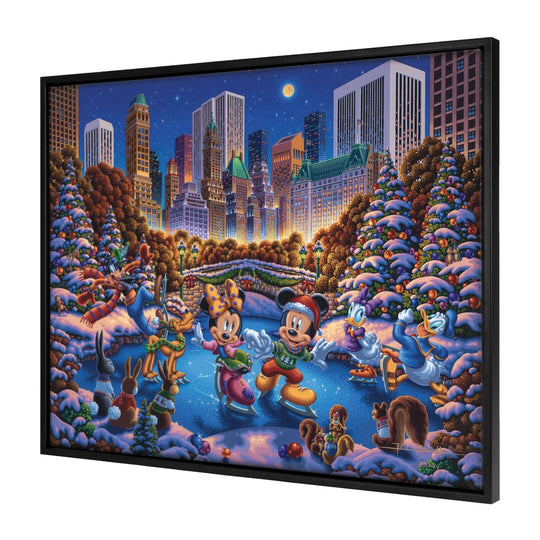 Mickey and Friends Skating in Central Park – 30" x 37" Canvas Wall Murals (Onyx Black Frame)