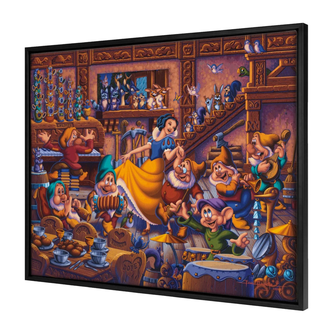 Snow White Dancing with the Dwarfs – 30" x 37" Canvas Wall Murals (Onyx Black Frame)