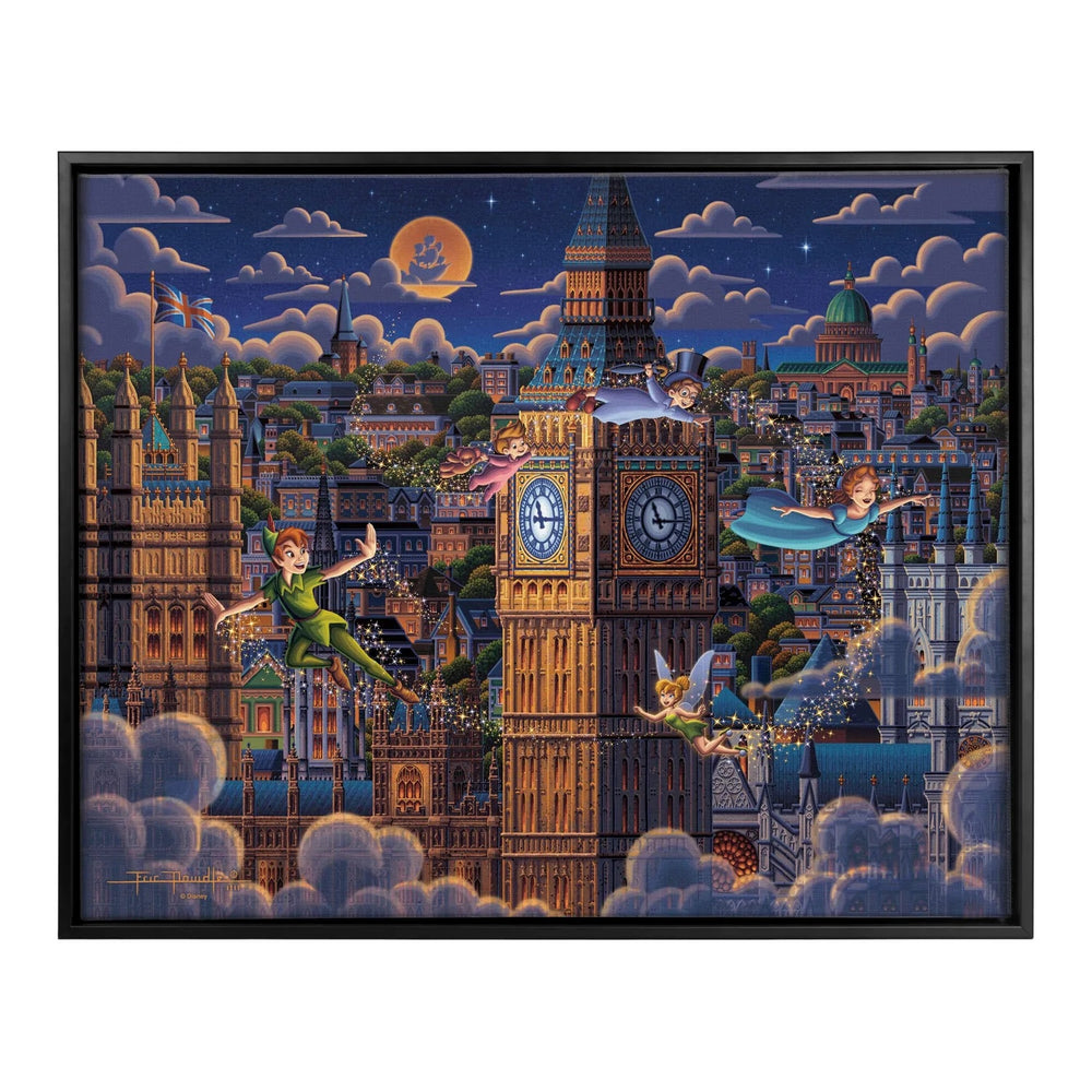 Peter Pan Learning to Fly – 30" x 37" Canvas Wall Murals (Onyx Black Frame)