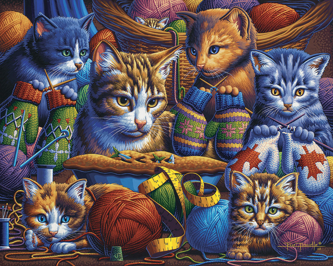 Kittens Knittin' Mittens Fine Art
