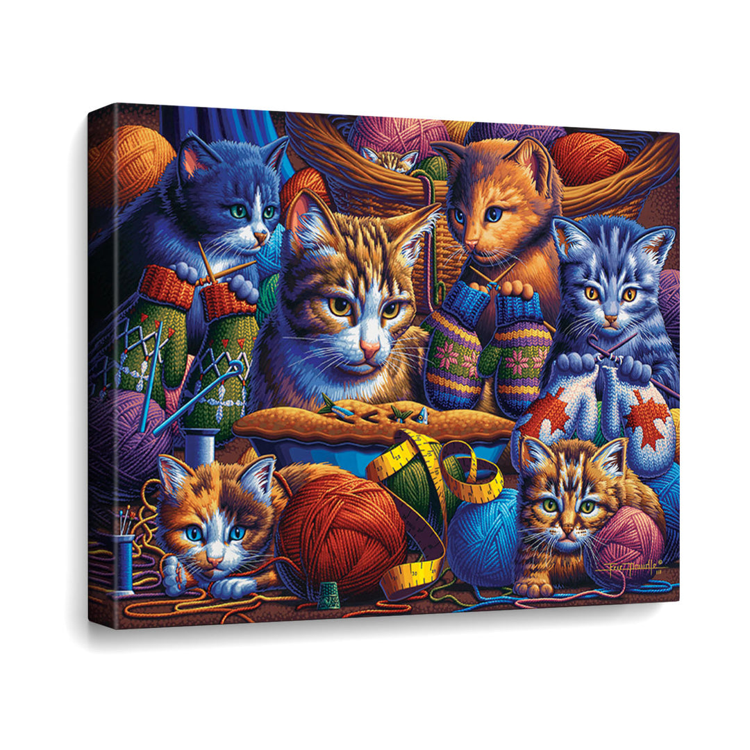 Kittens Knittin' Mittens Canvas Gallery Wrap